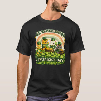 Camiseta Cute St. Catrick's Day Lucky Cats & Rainbow Men's