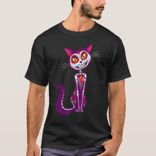Camiseta Cute Sugar Skull Gato Mexicano Halloween dia de lo