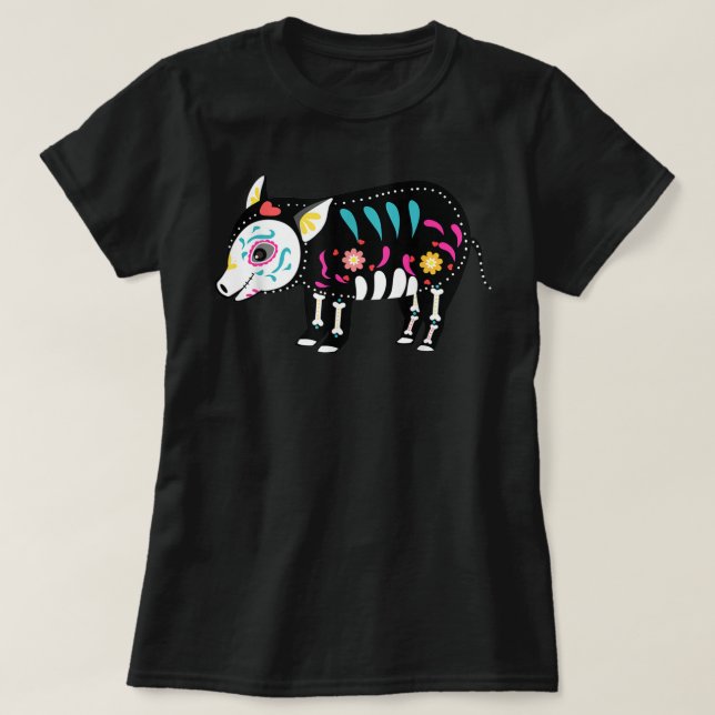 Camiseta Cute Sugar Skull Mexican Pig Halloween Day Of The  (Frente do Design)