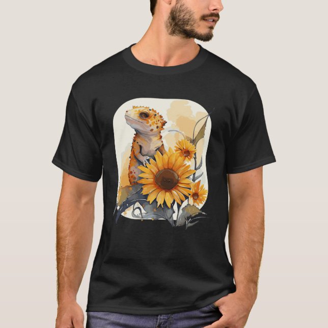 Camiseta Cute Sunflower Gecko Leopard Gecko Reptile Lizard (Frente)