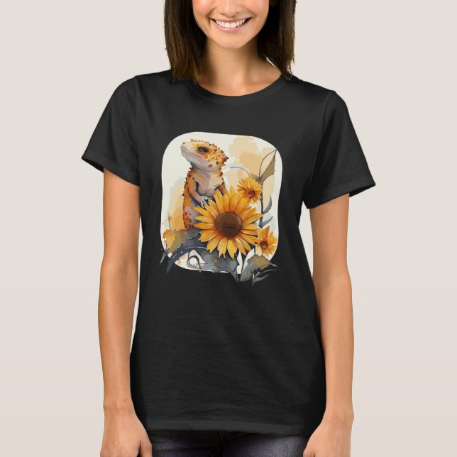 Camiseta Cute Sunflower Gecko Leopard Gecko Reptile Lizard (Frente)