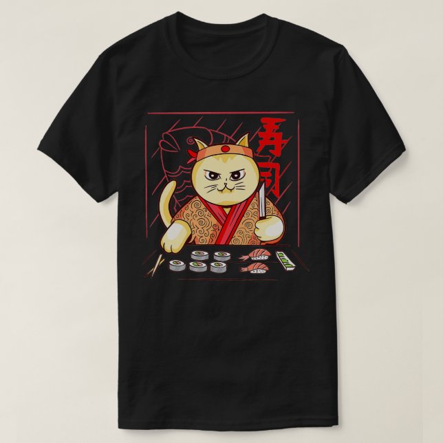 Camiseta Cute Sushi Chef Cat (Frente do Design)
