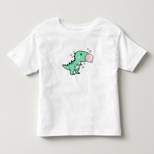Camiseta Cute T-Rex Soprando Chiclete para Aniversário de C (Frente)