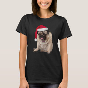 Camiseta Cute Tan Pug Santa Hat Xadrez Bowtie Cristma