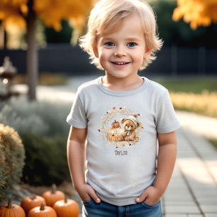Camiseta Cute Teddy Bear Fall Pumpkins Nome