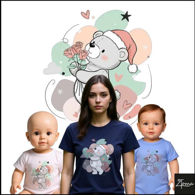 Camiseta Cute Teddy Bear Santa Rose Pastel (Criador carregado)