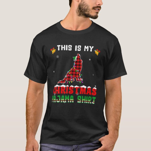 Camiseta Cute This Is My Christmas Lights Pajama Wolf Red P (Frente)