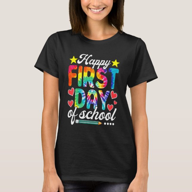 Camiseta Cute Tie Dye Back To School  Happy First Day Of Sc (Frente)