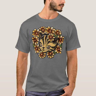 Camiseta Cute Tiger Stripe Tabby Cat Art Daisies