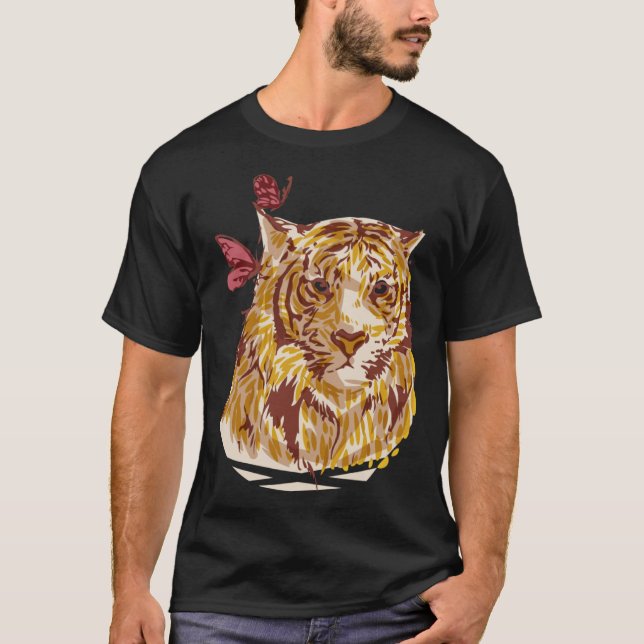 Camiseta Cute tiger with butterflies safari vintage style (Frente)