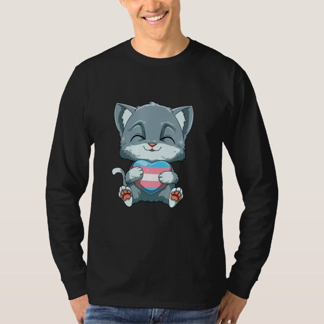 Camiseta Cute Transgender Pride Cat  Cat Hugging Transgende (Frente)
