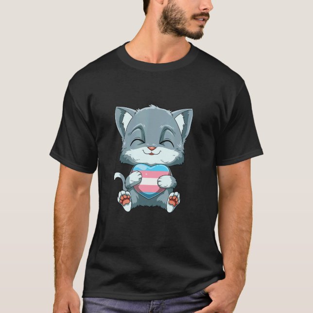 Camiseta Cute Transgender Pride Cat  Cat Hugging Transgende (Frente)