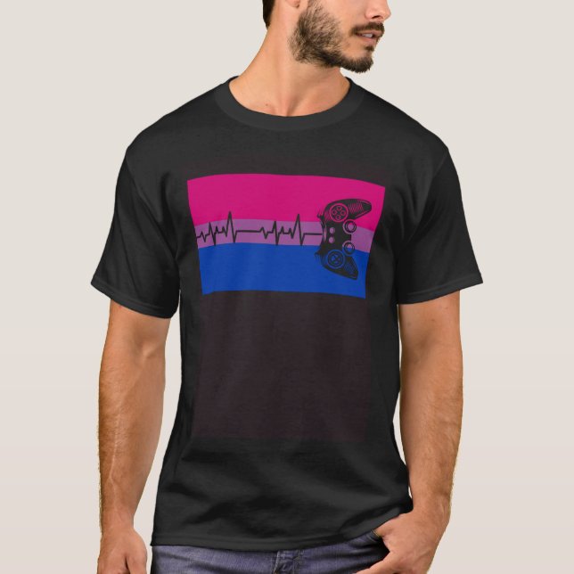 Camiseta Cute Trendy Gamer Love Gay Bisexual Pride Flag Aes (Frente)
