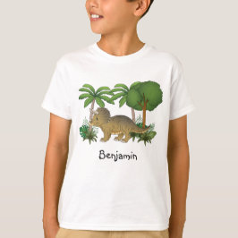 Camiseta Cute Triceratops Dinossauro Com Árvores E Plantas