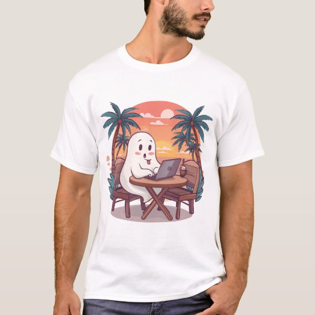 Camiseta Cute Tropical Ghost Digital Nomad Halloween Design (Frente)