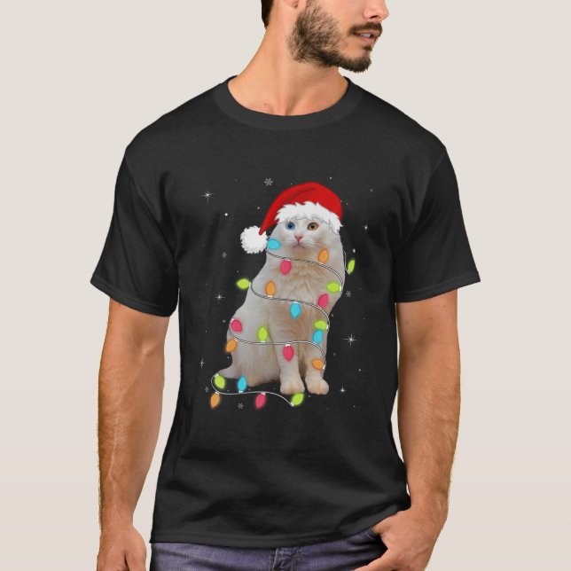 Camiseta Cute Turkish Van Santa Hat Christmas Light Xmas (Frente)