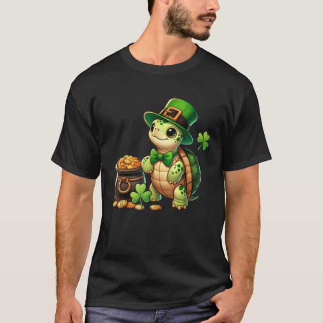 Camiseta Cute Turtle Leprechaun St Patricks Day Boys Girls  (Frente)