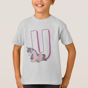 Camiseta Cute U para Unicórnio - Crianças - Alfabeto ABCD