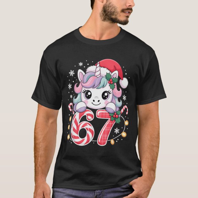 Camiseta Cute Unicorn 67 Christmas Meme Six Seven Christmas (Frente)