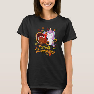Camiseta Cute Unicorn Abraça a Turquia Feliz Dia de Ação de
