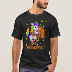 Camiseta Cute Unicorn Hugs Turkey Happy Thanksgiving Girls