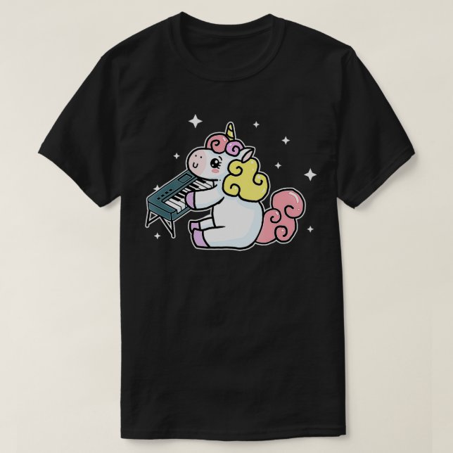 Camiseta Cute Unicorn Playing Keyboard Gift Piano Lover  (Frente do Design)