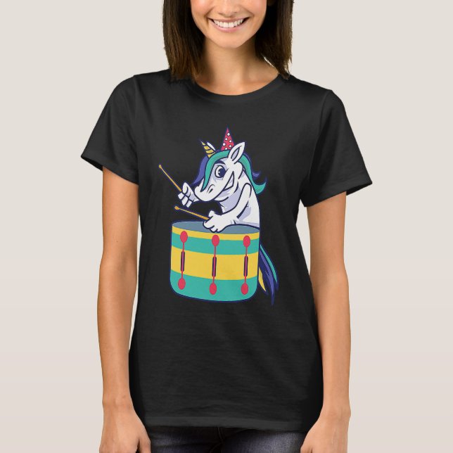 Camiseta Cute Unicorn Playing Snare Percussion Snare Drumme (Frente)