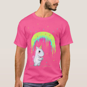 Camiseta Cute Unicorn Segurando Rainbow Umbrella Idea