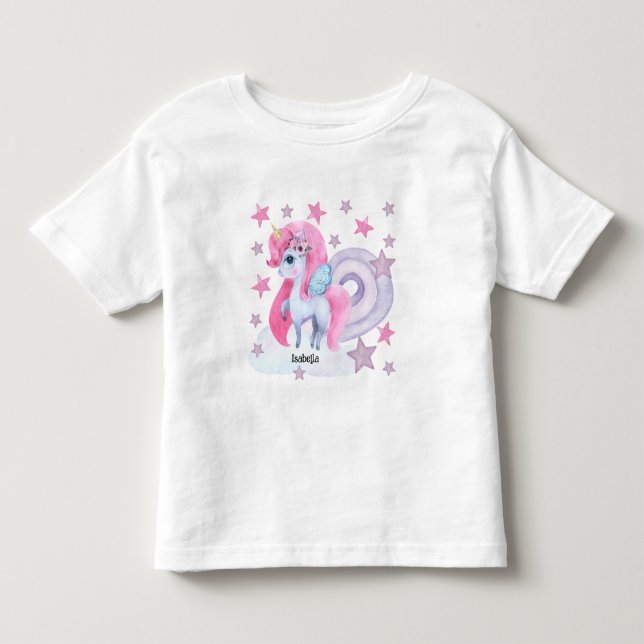 Camiseta Cute Unicórnio Arco-íris Personalizado Aquarela (Frente)