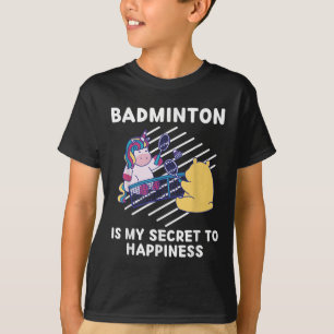 Camiseta Cute Unicórnio Badminton É Meu Segredo Para Felici