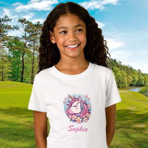 Camiseta Cute Unicórnio & Flores, Personalizar Nome