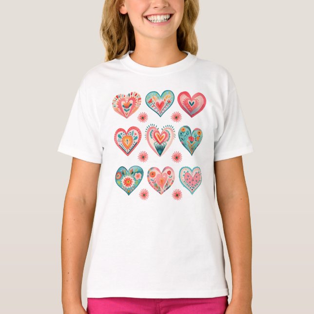 Camiseta Cute Valentine Hearts Girl (Frente)