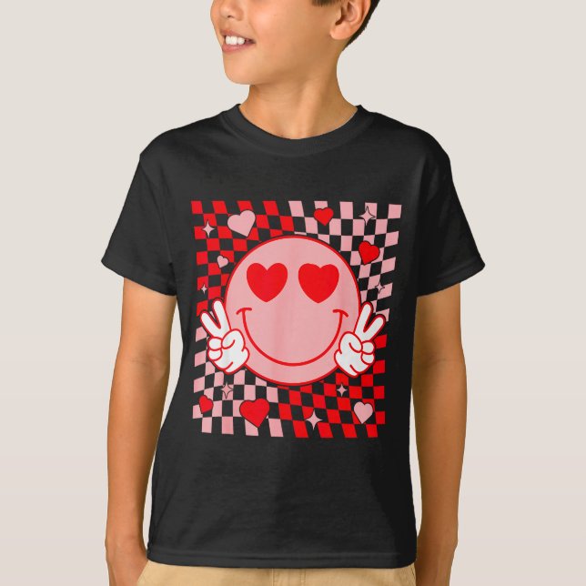Camiseta Cute Valentine Smile Face Smiling Checkered Patter (Frente)