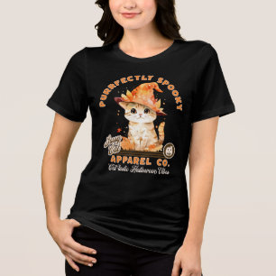 Camiseta Cute Vibrações de Halloween Gatinha Chapéu de Brux