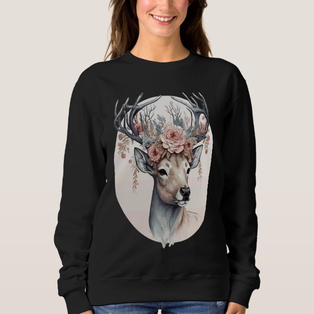 Camiseta Cute Watercolor Deer Flower Crown Animal (Frente)