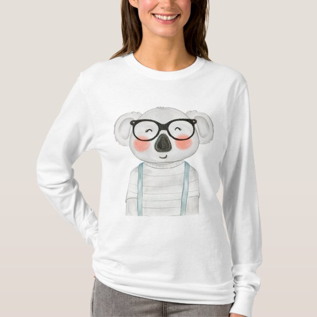 Camiseta Cute Watercolor Koala with Glasses (Frente)