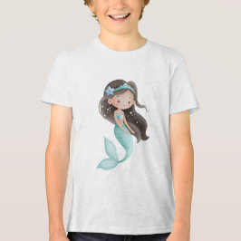 Camiseta Cute Watercolor Mermaid Girl with Dark Hair