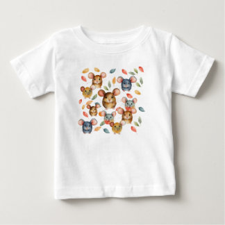 Camiseta Cute Watercolor Mice and Autumn Leaves Pattern