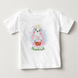CAMISETA CUTE WATERCOLOR PINK EASTER BUNNY WITH BASKET