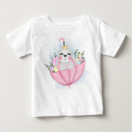 CAMISETA CUTE WATERCOLOR PINK EASTER BUNNY WITH UMBRELLA
