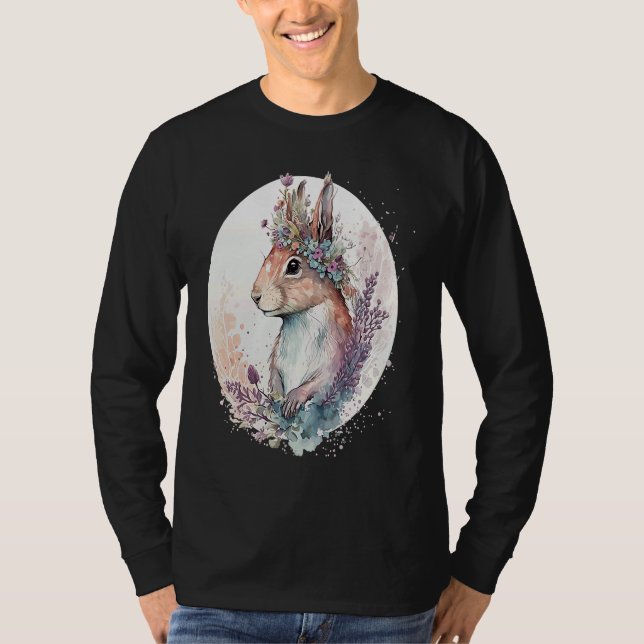 Camiseta Cute Watercolor Squirrel Flower Crown Animal (Frente)