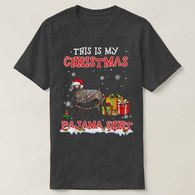 Camiseta Cute Weimaraner Sobre O Pajama De Natal Da Neve (Frente do Design)