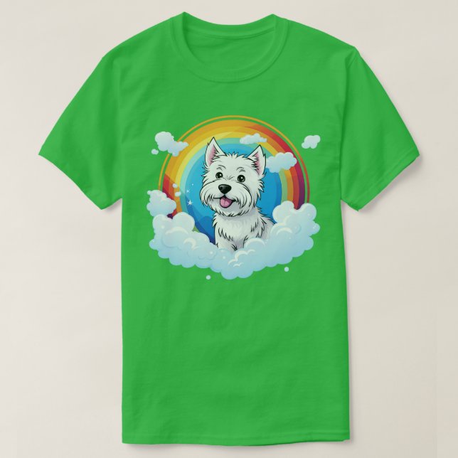 Camiseta Cute Westie Rainbow Cloud West Highland Terrier (Frente do Design)