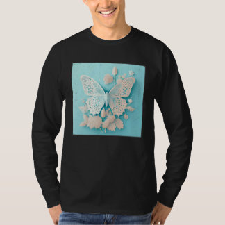 Camiseta Cute White Butterfly Illustration Flowers Minimal 