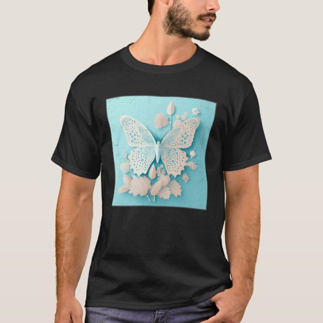 Camiseta Cute White Butterfly Illustration Flowers Minimal  (Frente)