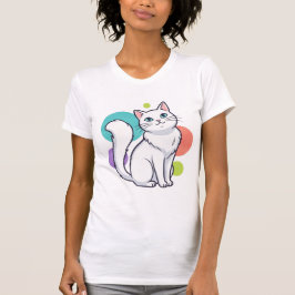 Camiseta Cute White Cat Sitting Graphic Tee