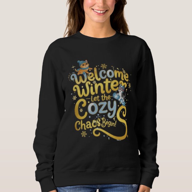 Camiseta Cute Winter Cat and Dog "Welcome Winter" Cozy Chao (Frente)