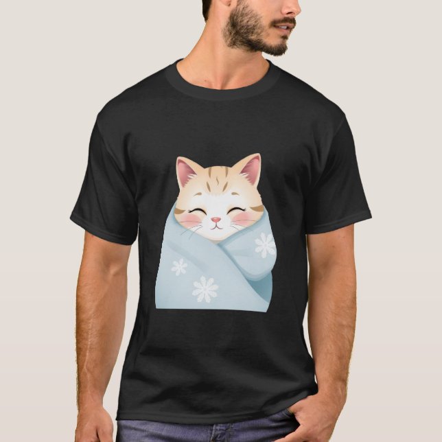 Camiseta Cute Winter Cat Wrapped in Snowflake Blanket ✨🐾❄️ (Frente)