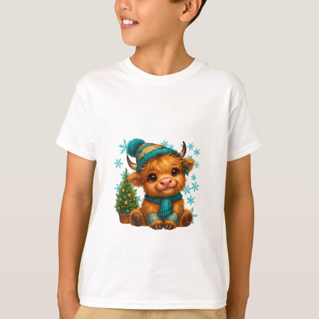 Camiseta Cute Winter Highland Cow Christmas Art – Cozy Baby (Frente)