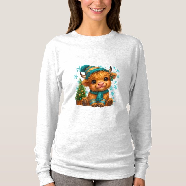 Camiseta Cute Winter Highland Cow Christmas Art – Cozy Baby (Frente)